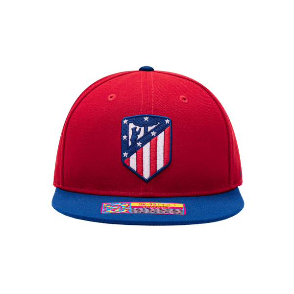 Front view of Atletico Madrid Team Snapback Hat with team emblem