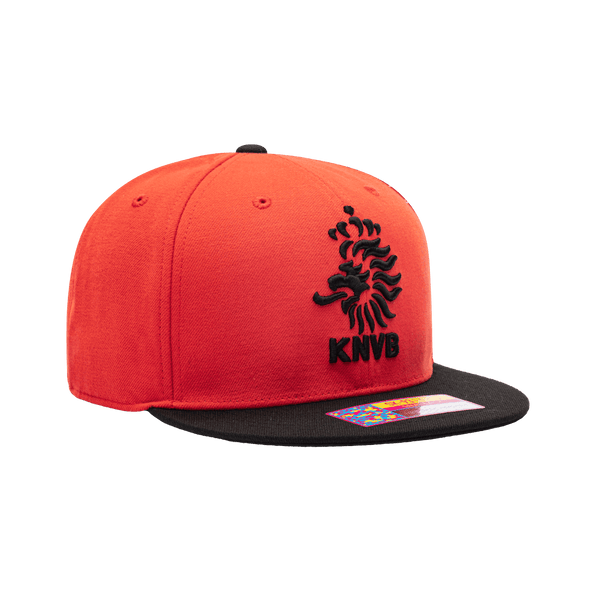 View of right side of Orange Netherlands Team Snapback Hat 