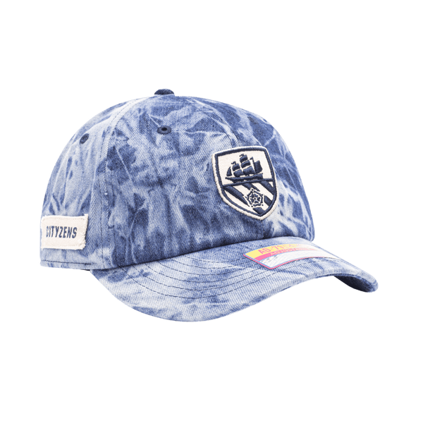 Manchester City Ranch Adjustable with high crown, curved peak brim, and adjustable buckle strap closure, in Denim Blue