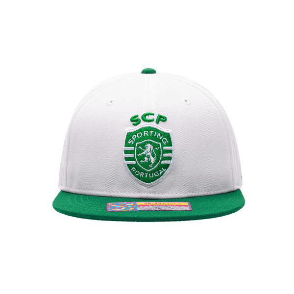 Front Side view of Sporting Clube de Portugal Team Snapback Hat with green peak